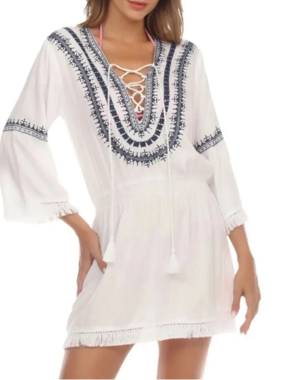 NWOT Raviya Women's Embroidered Tie-Neck Dress Beach  Cover-Up